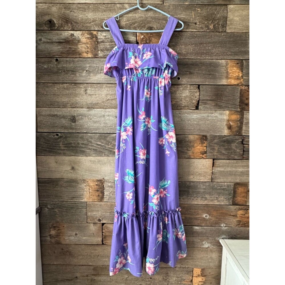 Vintage Hilo Hattie Purple Floral Maxi Dress size small